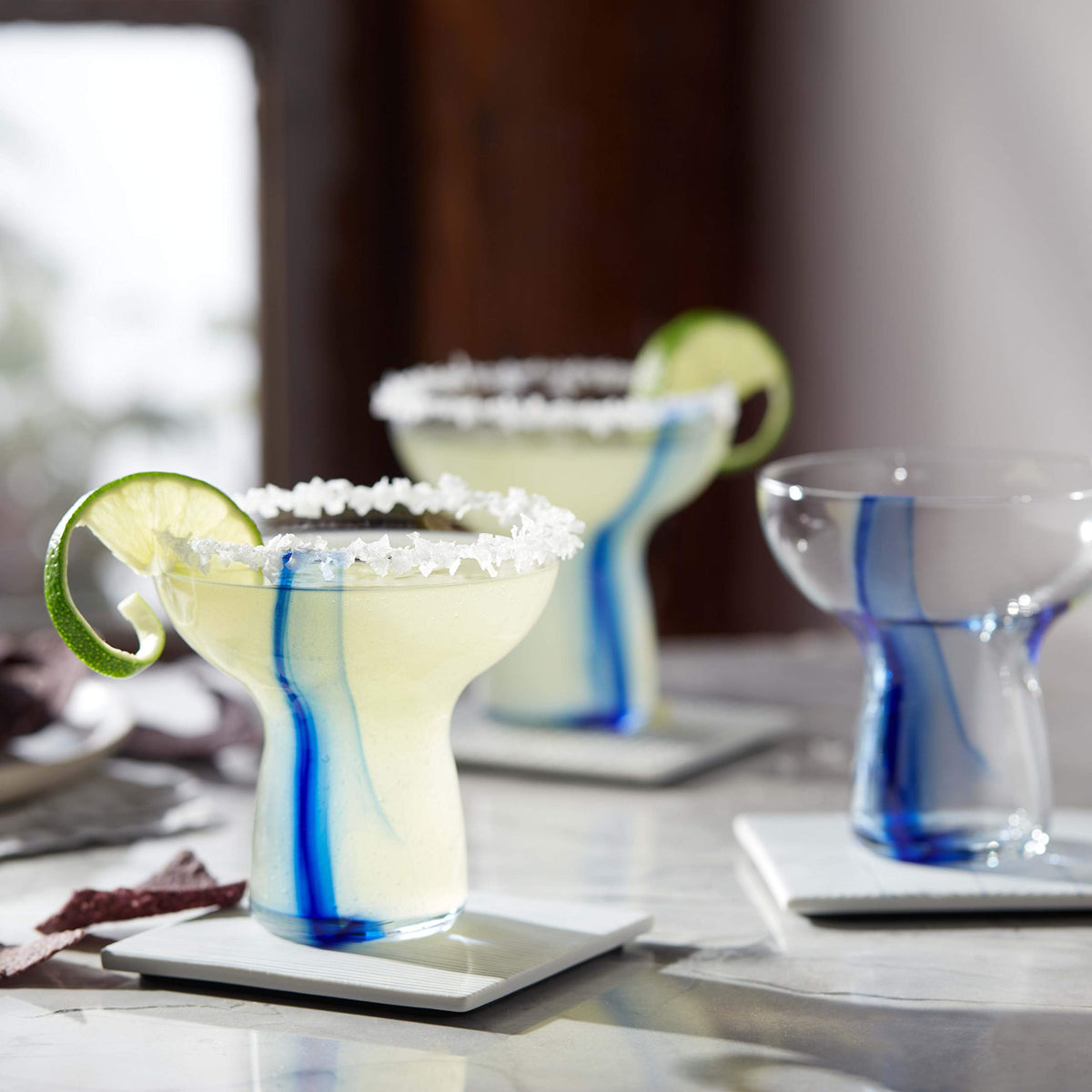 Libbey Blue Ribbon Stemless Margarita Glasses, Shallow Bowl Lightweight Margarita Glasses Set of 6, Margarita Set for Parties