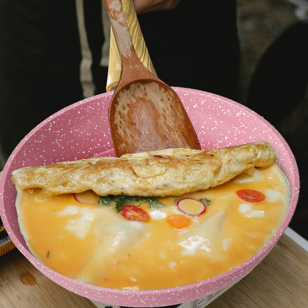8-Inch Pink Nonstick Egg Pan, PFOA-Free Stone Cookware Skillet, Induction Compatible