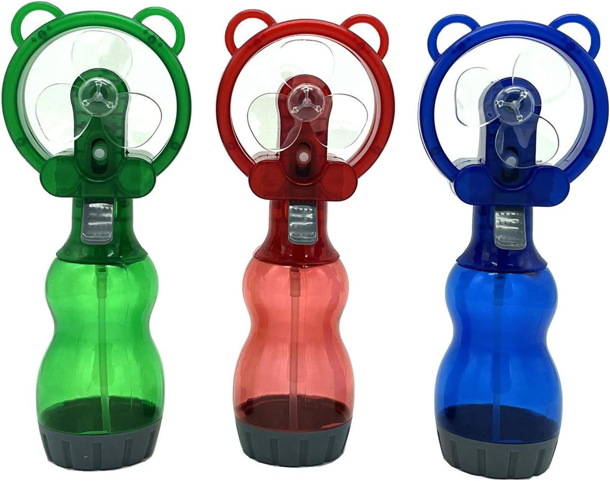 Water Misting Fan Portable Handheld Spray Fans Battery Operated for Outdoor Cooling- Set of 3 (Blue/Green/Red)