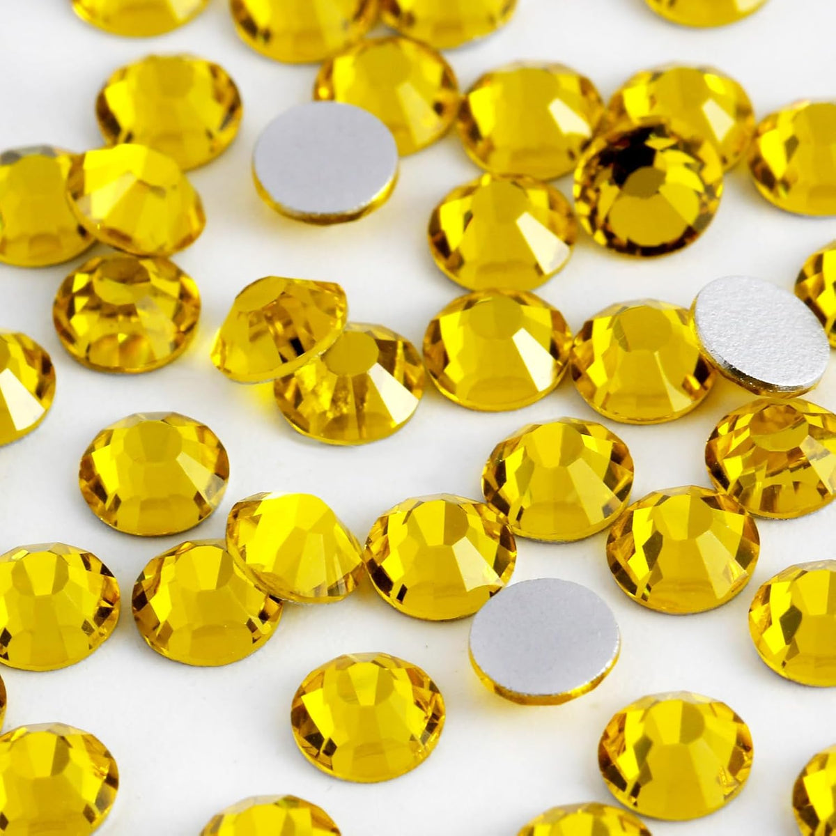 400PCS SS30 Flatback Rhinestones | 12-Facet Diamond-Cut Glass Gems for Nail Art, Clothing, DIY Crafts |Glue-On Decoration Stones with Silver Backing(Citrine)