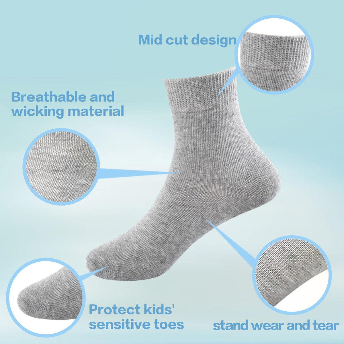 WAFUZI Boys Socks, 15 Pack Toddler Kids Crew Athletic Socks Soft Half Cushion Calf for Youths Little Big Boy Girls Sport 2-4Years