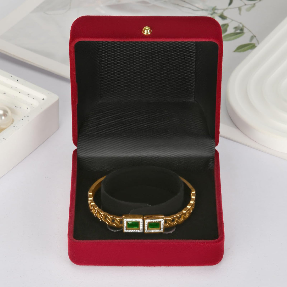 KUKUVR 2 Pieces Velvet Bracelet Necklace Gift Box, Jewelry Bangle Holder Box, Bracelet Necklace Display Storage Case for Women Girl (Red)