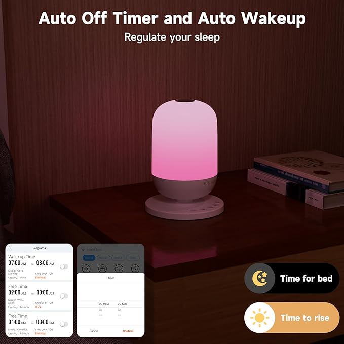 White Noise Machine, Baby Sound Machine with Night Light, 34 Soothing Sleep Sounds App Control, 7 Colors Nightlight with Timer, Wi-Fi White Noise Sound Machine for Adult Baby Sleep Travel