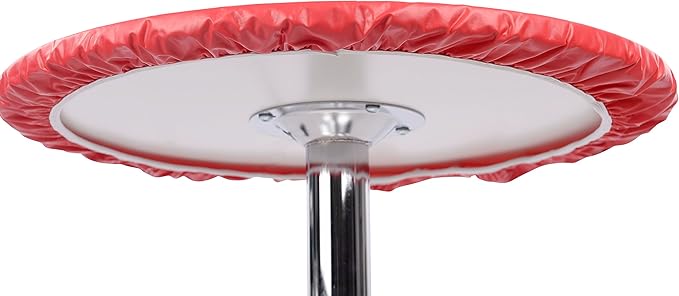 Yourtablecloth Heavy Duty Vinyl Round Fitted Tablecloth (Table Cover) with Flannel Backing Vibrant Colors Elasticized Tablecloth Great for Indoor and Outdoor Dining and Playing Cards 60” Ruby Red