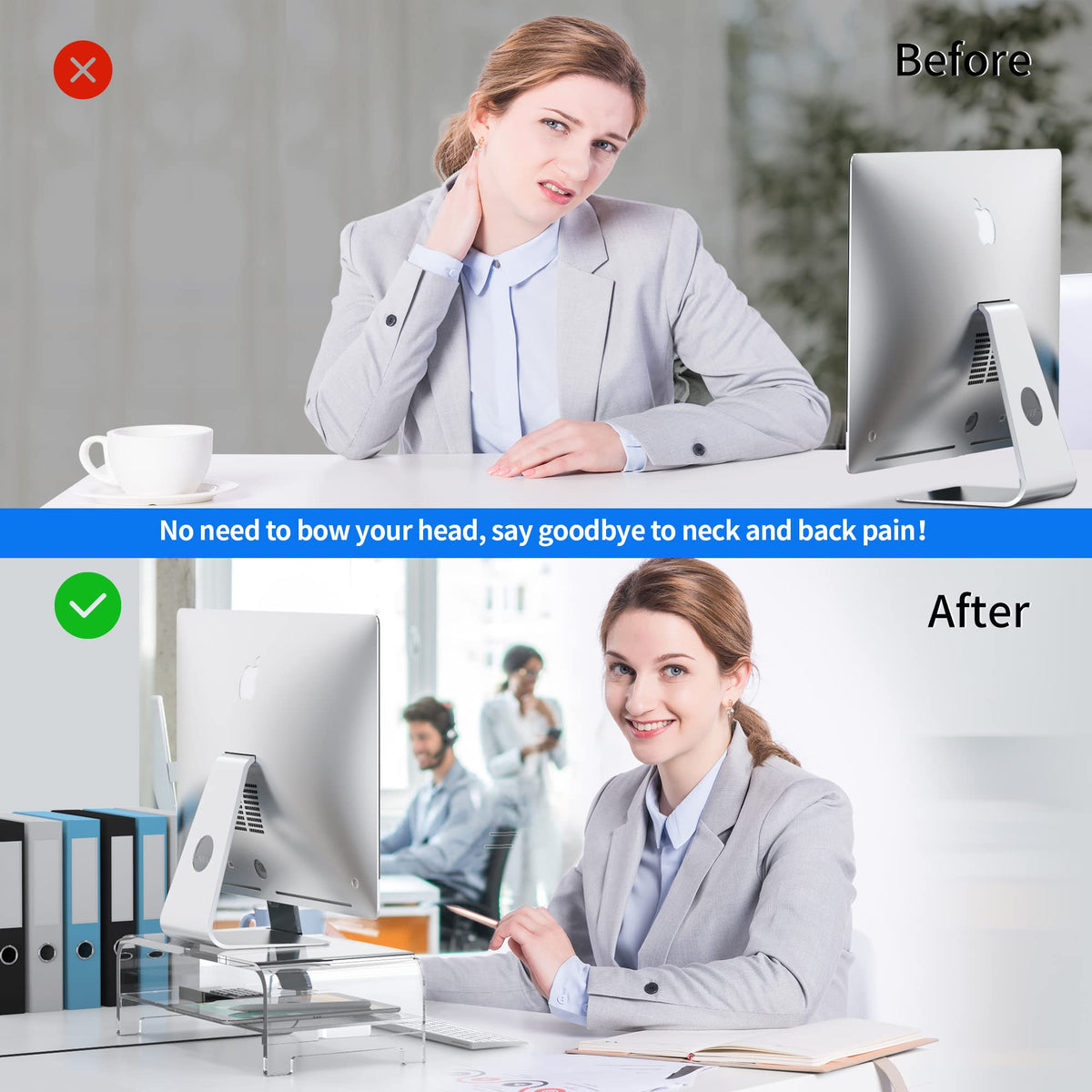 Beimu Acrylic Monitor Stand Riser Acrylic Laptop Stand Clear Computer Stand Laptop Riser with Storage Desk Organizer Accessories for Home and Office