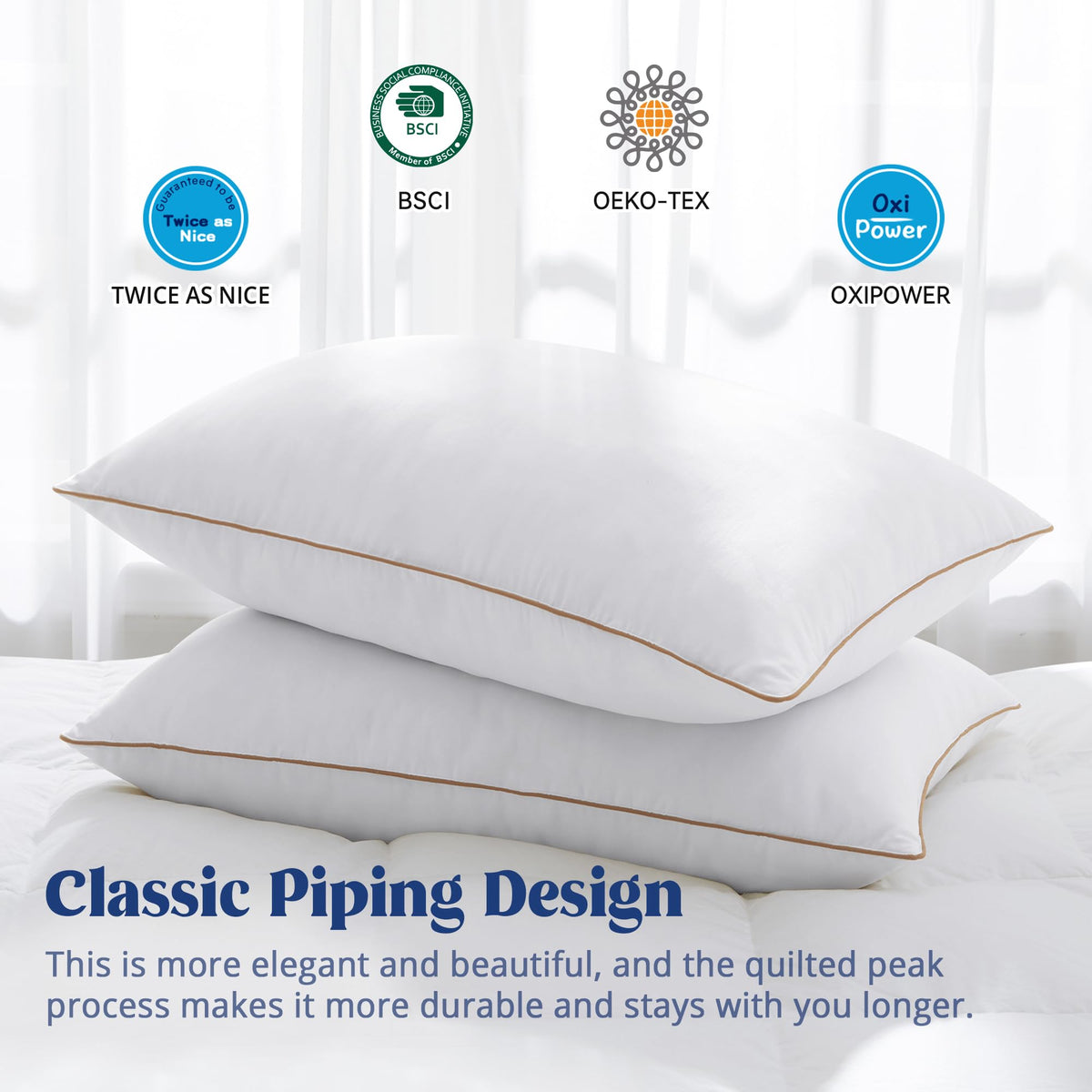 puredown® Goose Feather Down Pillows Queen Size Set of 2, Soft Fluffy Luxury Hotel Collection Pillow, 100% Cotton Cover, Medium Firm Bed Pillow for Back, Stomach or Side Sleeper.