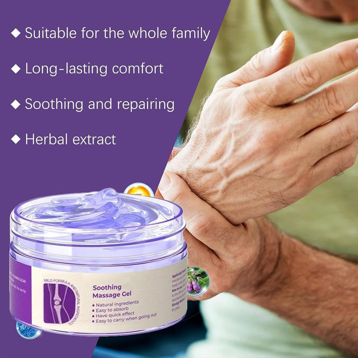 2 PCS Soothing Relief Massage Gel, Joint Gel Purple Gel Cooling Soothing Knees, Lumbar, Neck, Back, Shoulders, Hands, and Feet