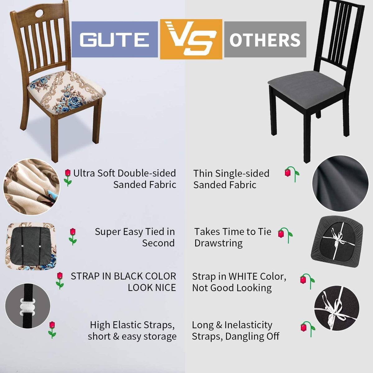 Gute Stretch Printed Chair Seat Covers with Elastic Ties and Button, Removable Washable Dining Upholstered Chair Protector Seat Cushion Slipcovers for Dining Room, Office,Gold 4 Pack