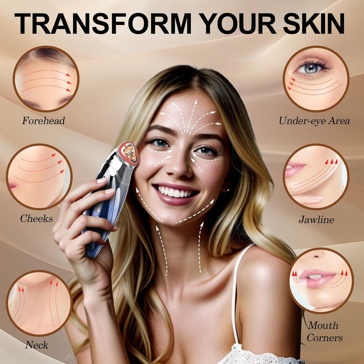 Red Light Therapy Device – Facial Tightening & Anti-Aging LED Tool for Face, Eyes & Jawline –Skin Firming & Wrinkle Smoothing – Handheld Home Beauty Device
