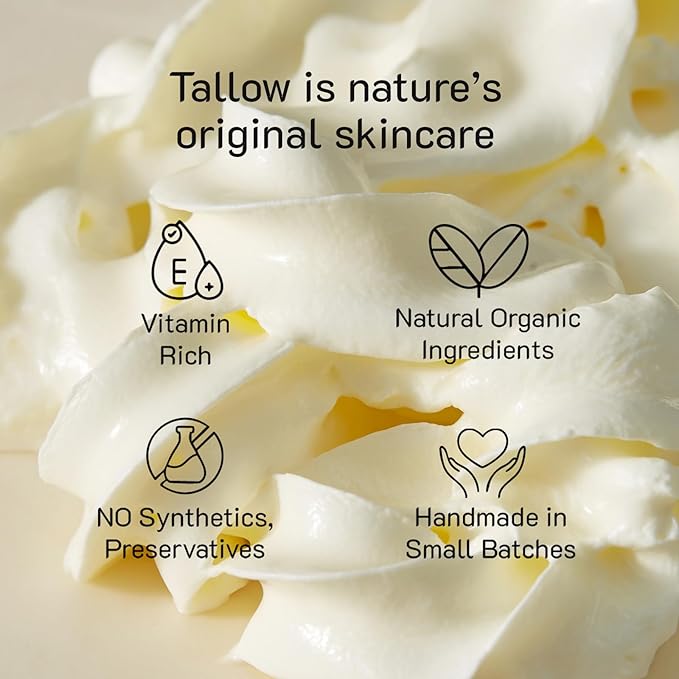 Handcraft Beef Tallow Balm For Skin/Face/Body, Herb-infused Tallow Moisturizer, Organic Unscented Skincare for Eczema, Rosacea - 2 fl oz