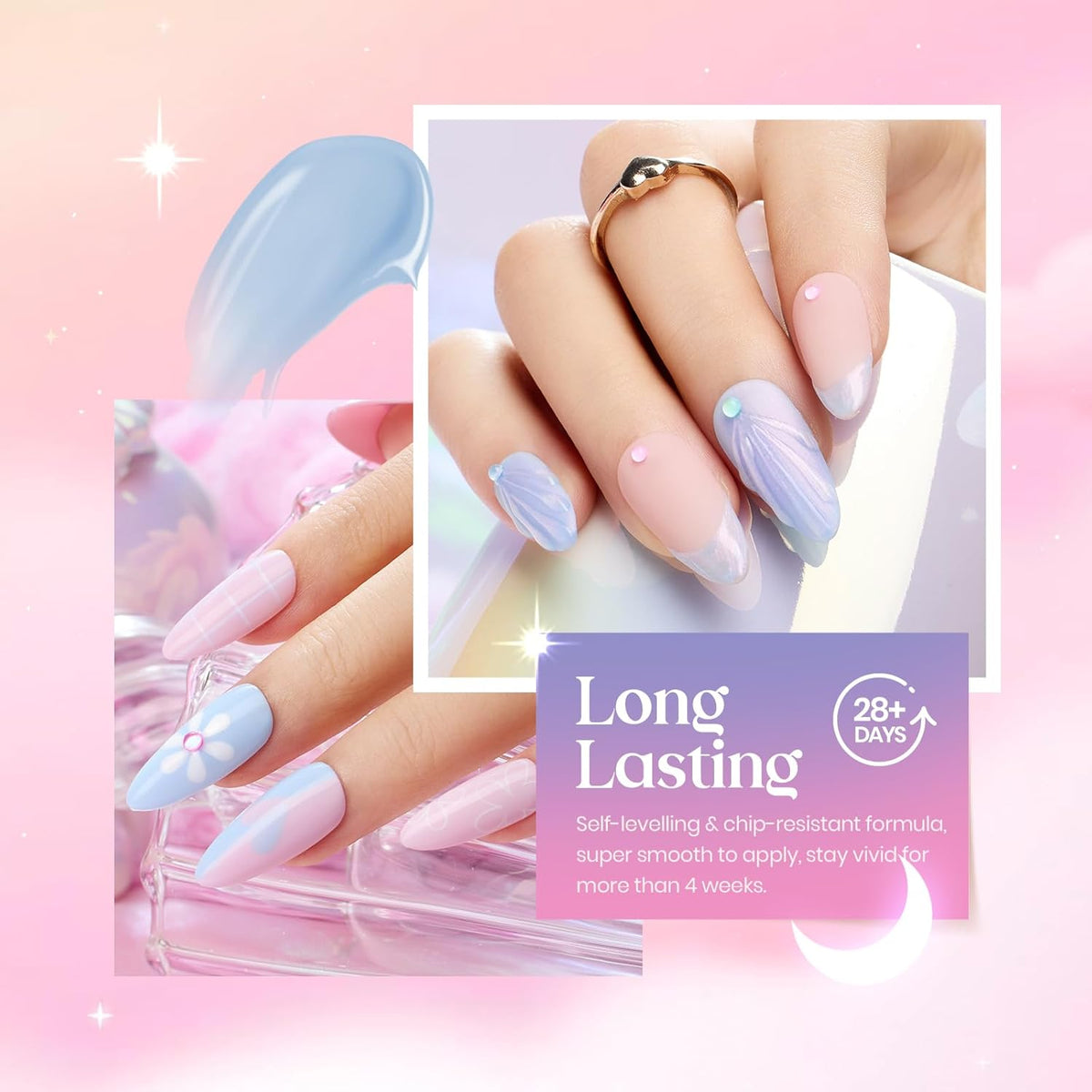Beetles Shimmer Glitter Gel Nail Polish Set, 6 Colors Pearl Gel Polish Baby Blue Shimmer Baby Pink Glitter Purple Mermaid, Nail Drawing Soak Off Uv Led Swirl Gel Polish Shell Thread Gift for Women