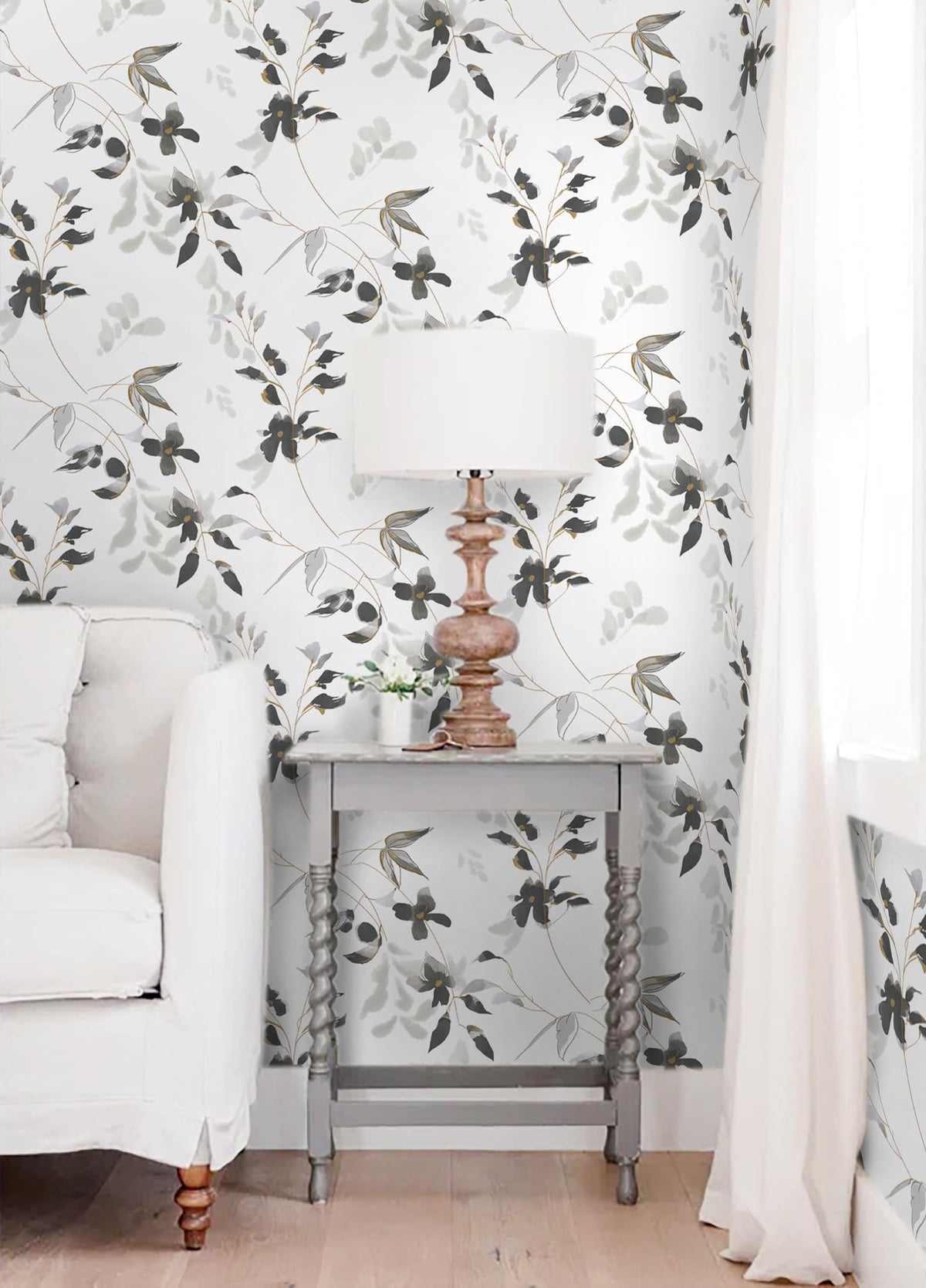 HeloHo Black and White Peel and Stick Wallpaper Boho Floral Wallpaper Leaf Self Adhesive Removable Wall Paper Waterproof Contact Paper for Bathroom Living Room Bedroom Cabinets Decor 15.35" x 118"