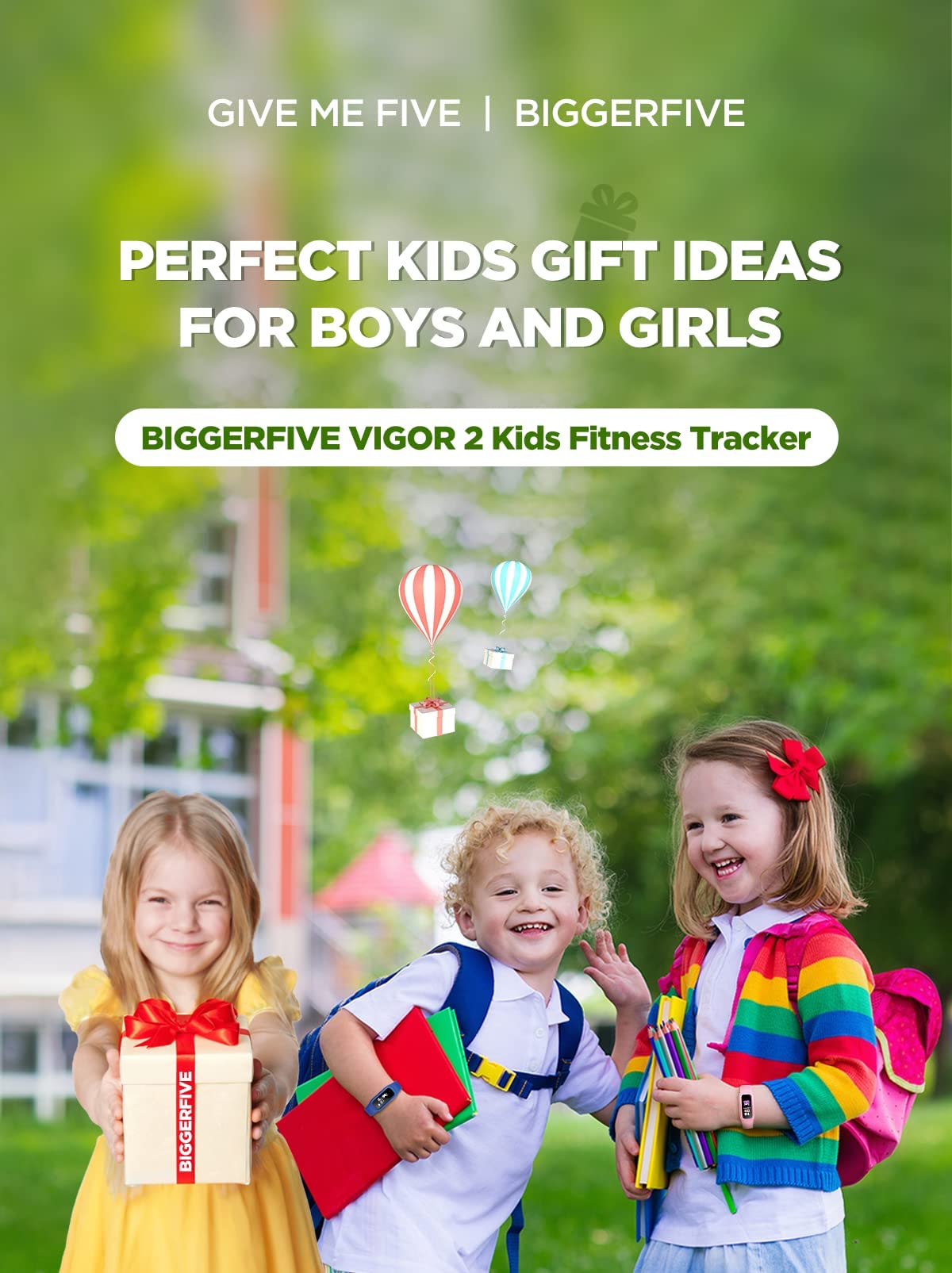 BIGGERFIVE Vigor 2 Kids Fitness Tracker Watch for Girls Boys Ages 5-12, IP68 Waterproof, Activity Tracker, Pedometer, Heart Rate Sleep Monitor, Calorie Step Counter Watch