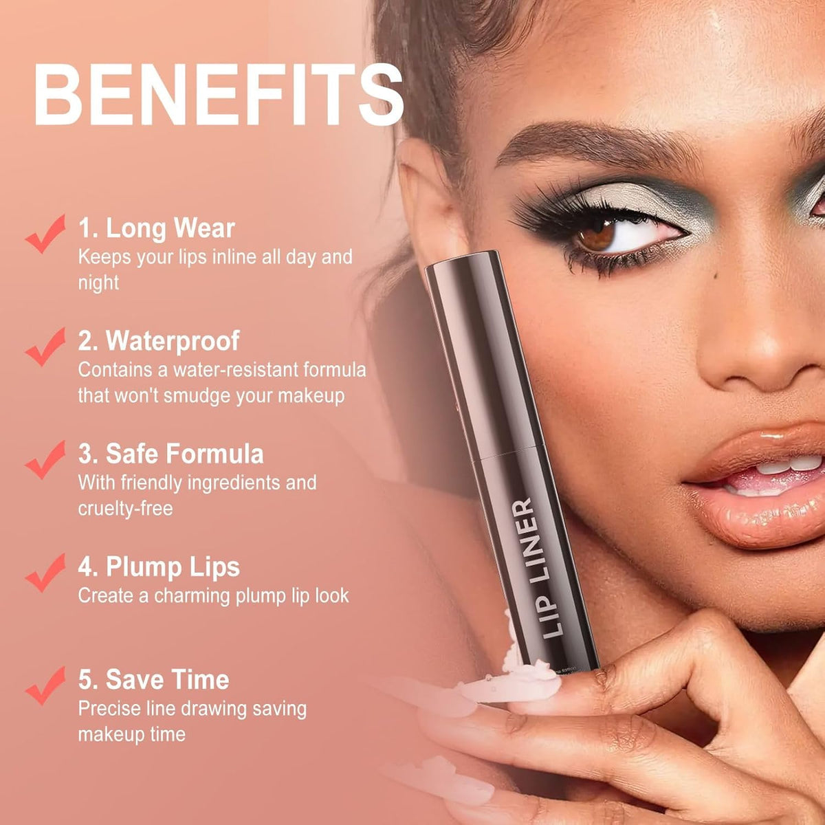 Lip Stain Peel Off, Lip Liner Moisturizing Long-Lasting & Waterproof, Transfer Proof & Plumping, Non-Stick Cup, Rose Color