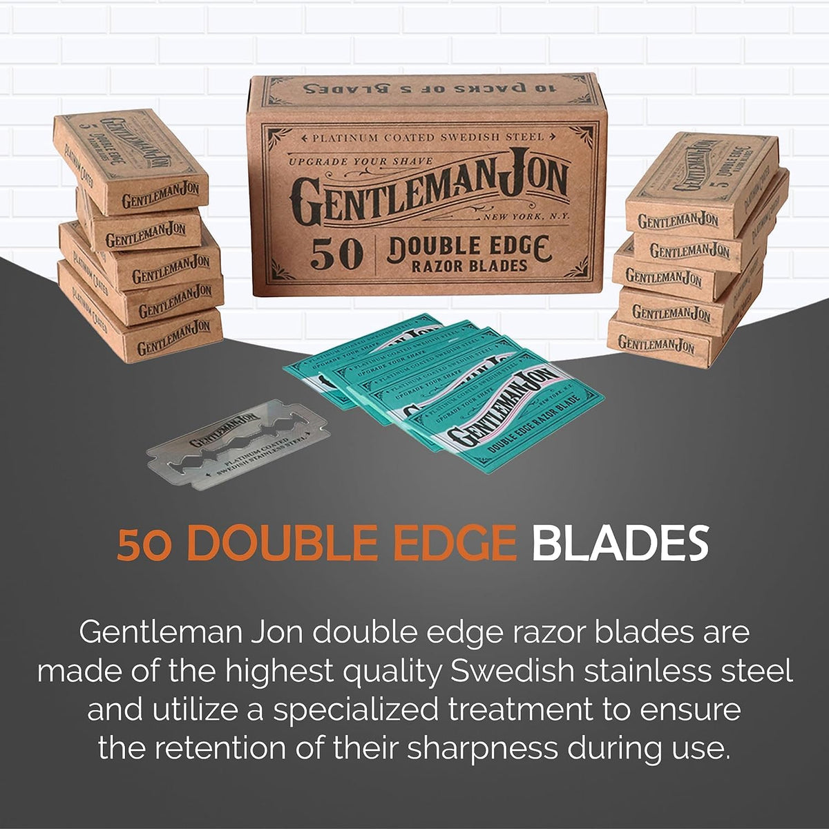 Ultimate Shaving Combo - Straight Razor Shaving Kit & 50-Pack Platinum Double Edge Razor Blades - Vintage Style Wet Shave Grooming Set for Smooth, Comfortable Shaves