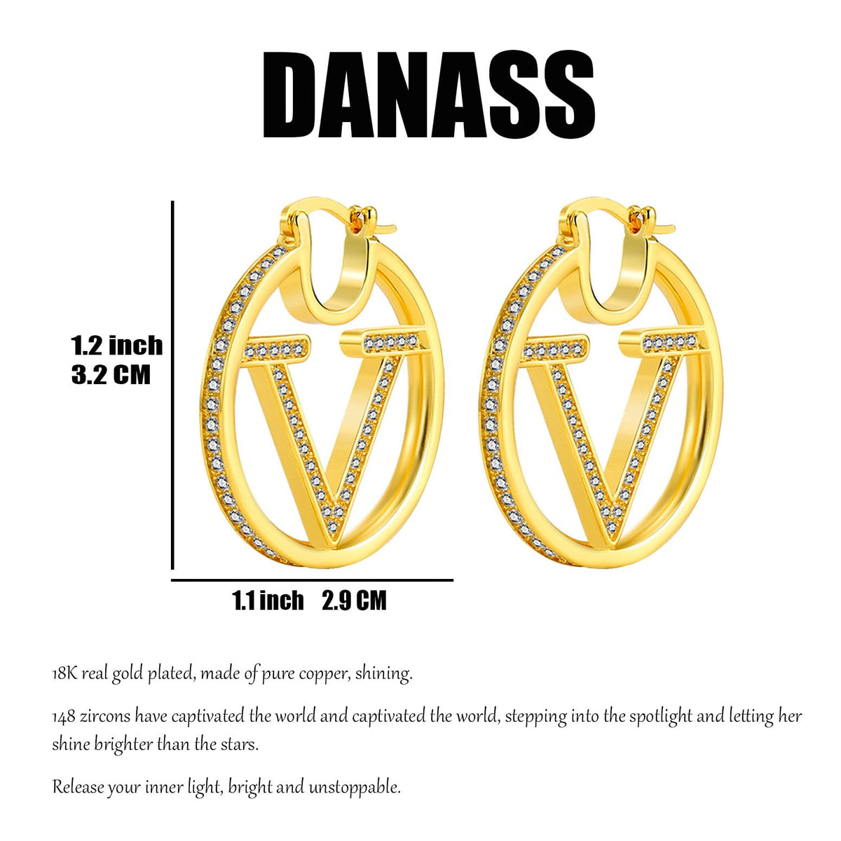 18K Gold Luxury Letter Earrings for Women and Sisters | Valentines, Birthday Gifts, Elegant Accessories for Any Occasion (Luxury V Earrings)