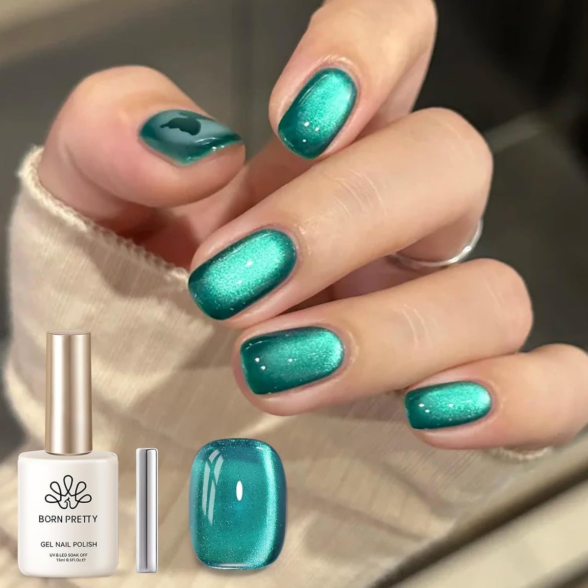 Born Pretty Blue Cat Magnetic Eye Gel Nail Polish Crystal Glass Sea Blue Magnetic Gel Polish Nail Art Manicure DIY at Home 15ML