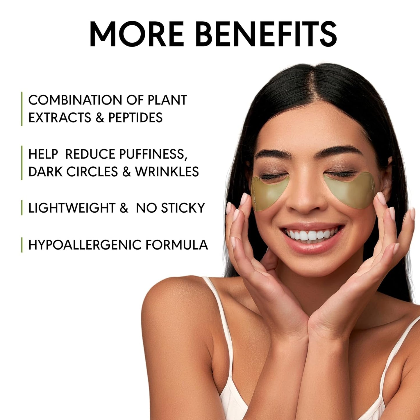 Green Tea Under Eye Patches for Wrinkles and Eye Bags - Eye Masks for Dark Circles and Puffiness with Collagen, Hyaluronic Acid - Under Eye Mask for All Skin Types, 30 Pairs