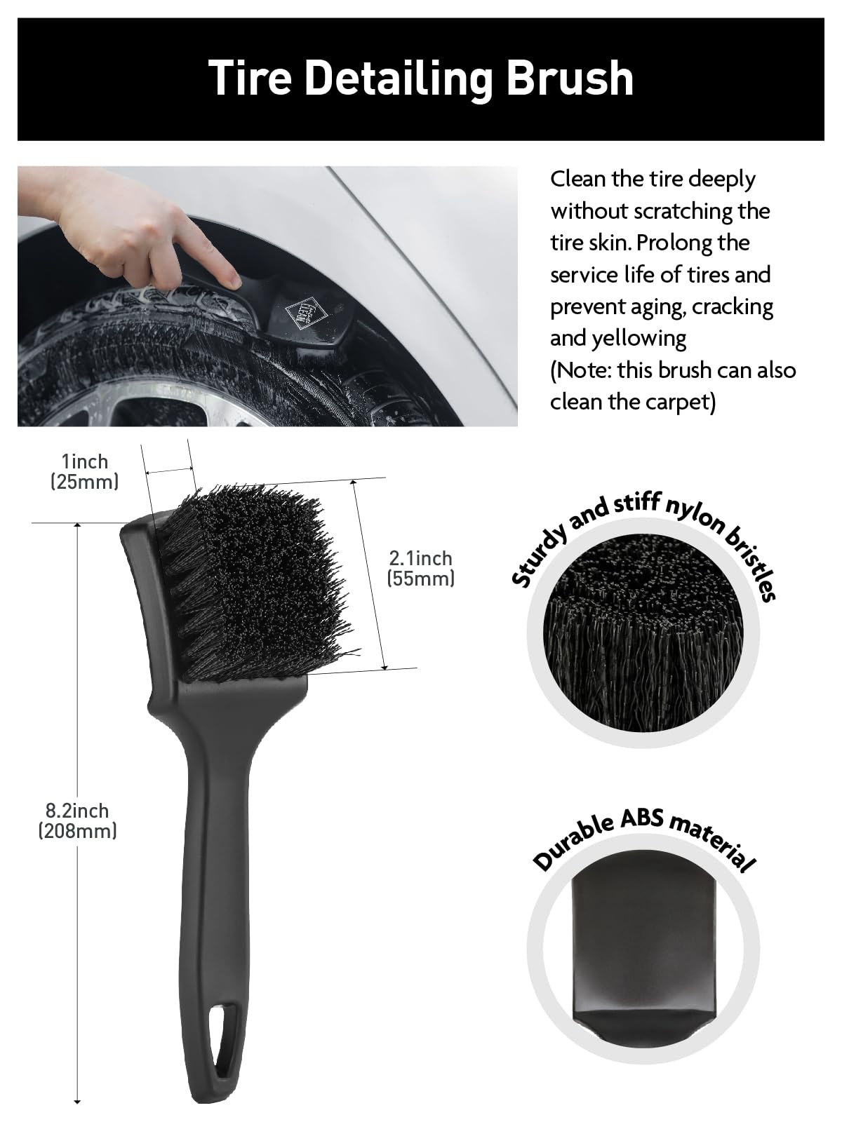 Fantasticlean 6PCS Car Wheel Cleaning Pro Kit, Tire Brush, Soft-bristled Rims Brush, Microfiber Bendable Brush, Double-Ended Detailing Brush, and Detailing Pads, Scratch-Free & Multipurpose