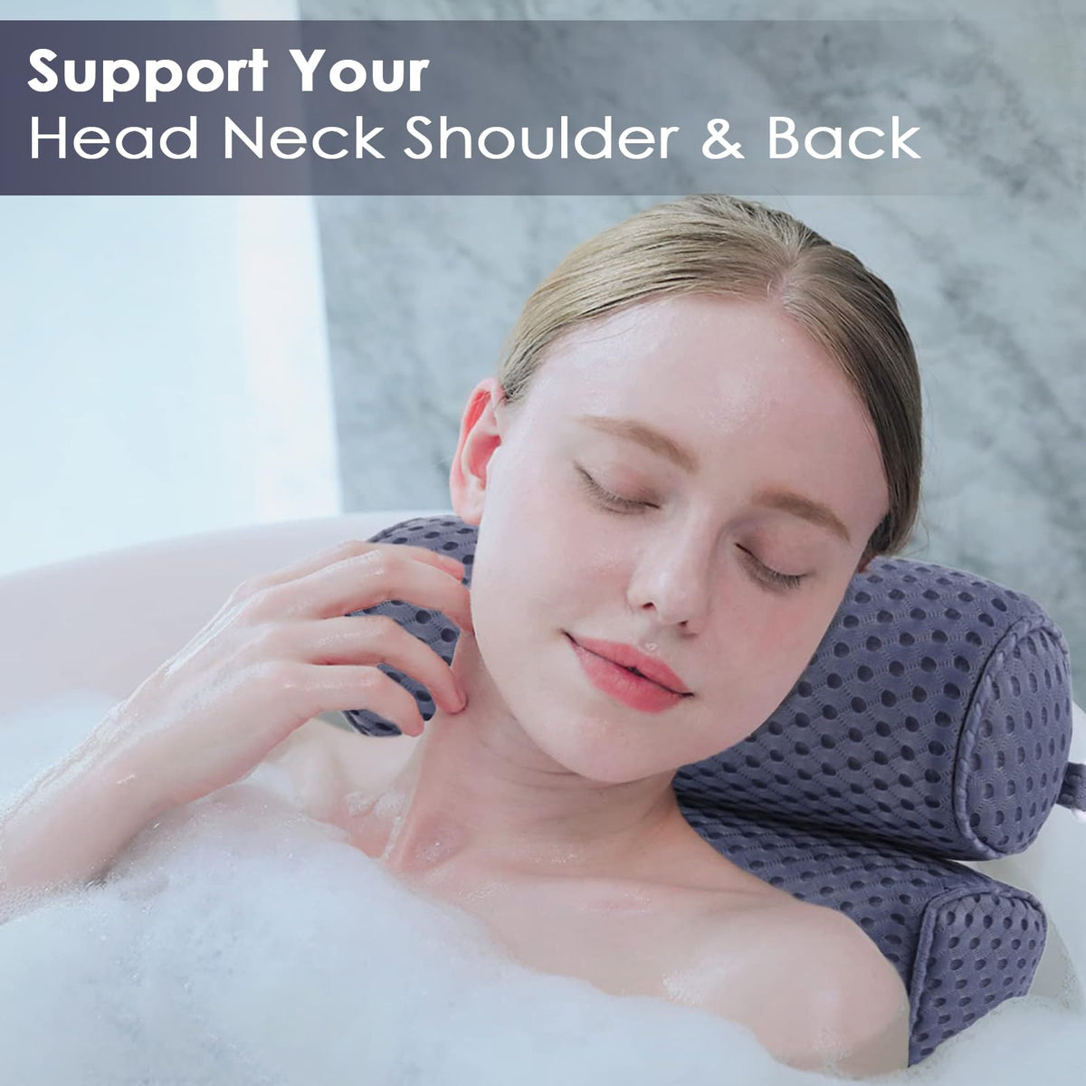 AEROiVi Luxury Bath Pillows for Tub，Bath Pillow Bathtub Pillows for Head and Neck Support Bath Cushion Made from Soft Spacer Mesh Material with Suction Cups (Dark Blue)