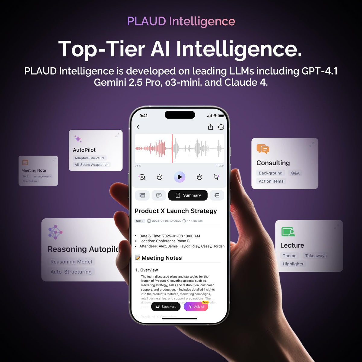 AI Voice Recorder, PLAUD NotePin Voice Recorder, App Control, AI Notetaker, AI Transcribe & Summarize, Support 112 Languages, 64GB Memory, Audio Recorder for Lectures, Meetings, Cosmic Gray
