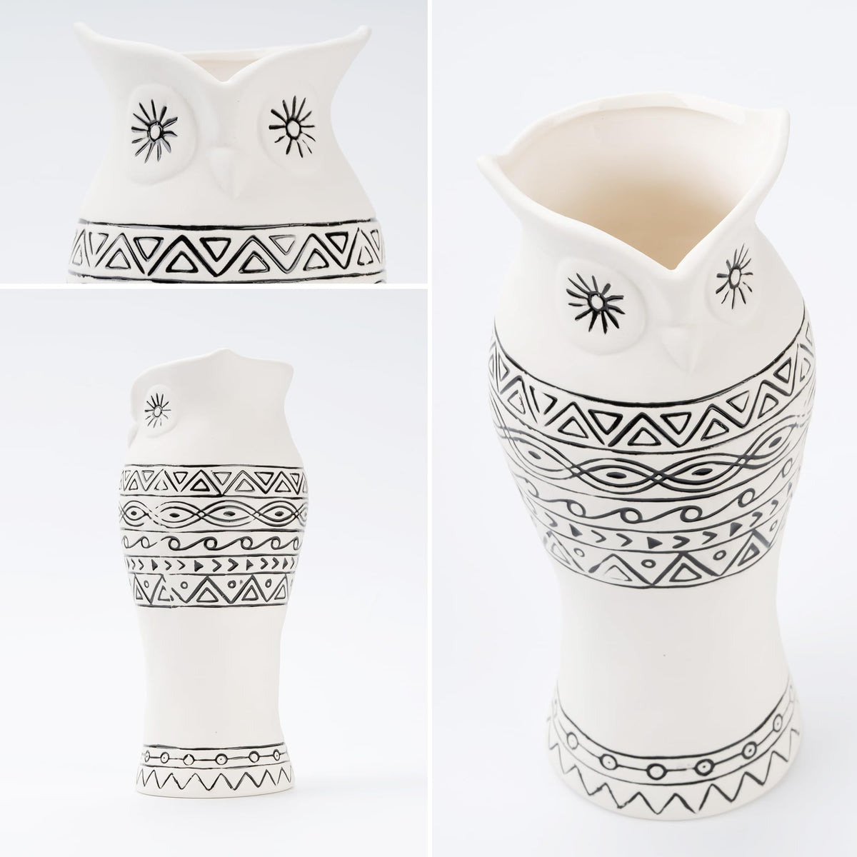 Handcrafted Owl Ceramic Flower Vase - Nordic Boho Farmhouse Centerpiece Owl Decor for Coffee Table& Shelf Living Room Decorative with Pampas Grass