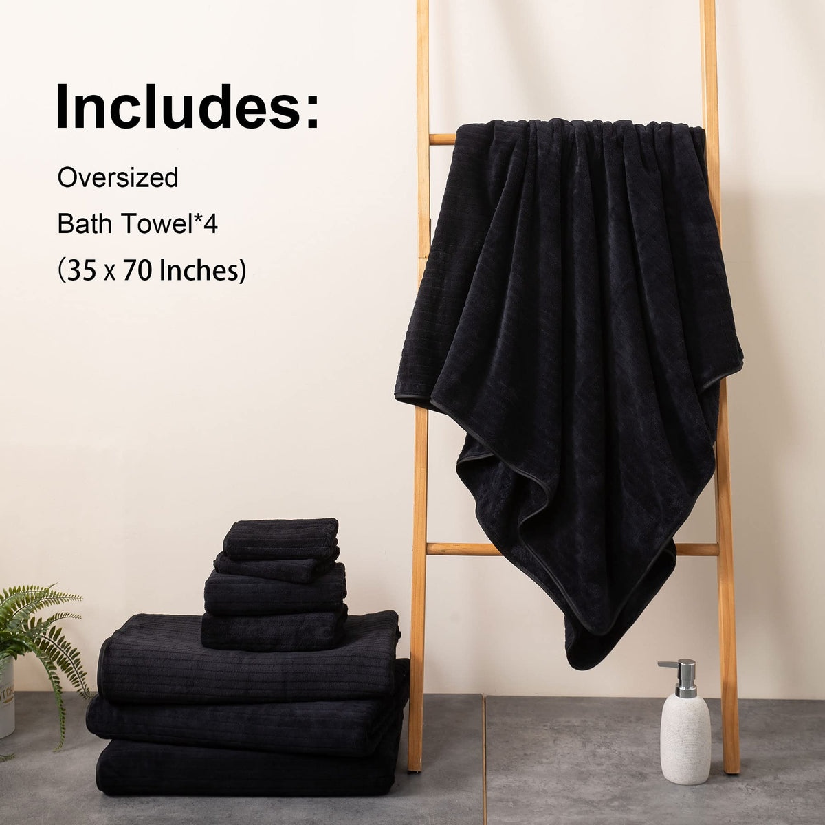 Mistyrose 4 Pack Oversized Bath Towels Set, Black 35"x70" Extra Large Towel Microfiber Soft XL Bath Sheet Super Absorbent Bathroom Towels Set Quick Dry Plus Size Shower Towels for Family Hotel Dorm