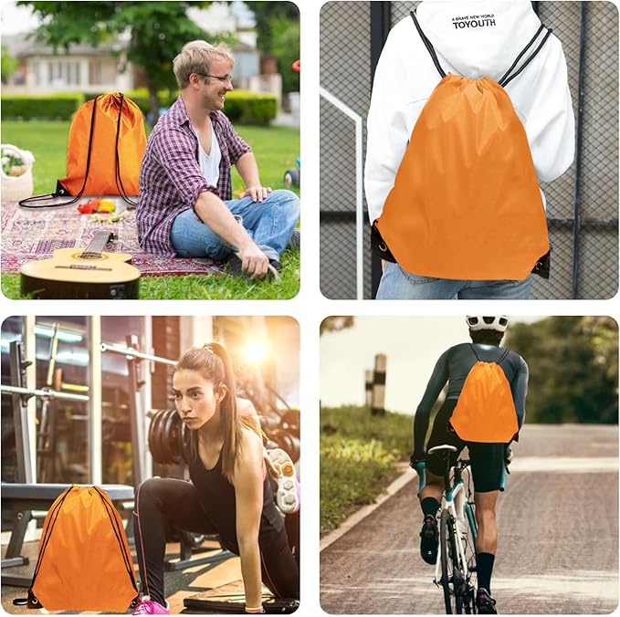 Drawstring Backpack Bulk 70Pcs String Backpack Drawstring Bags Cinch Bag Sackpack for Men Women Gym(Orange)