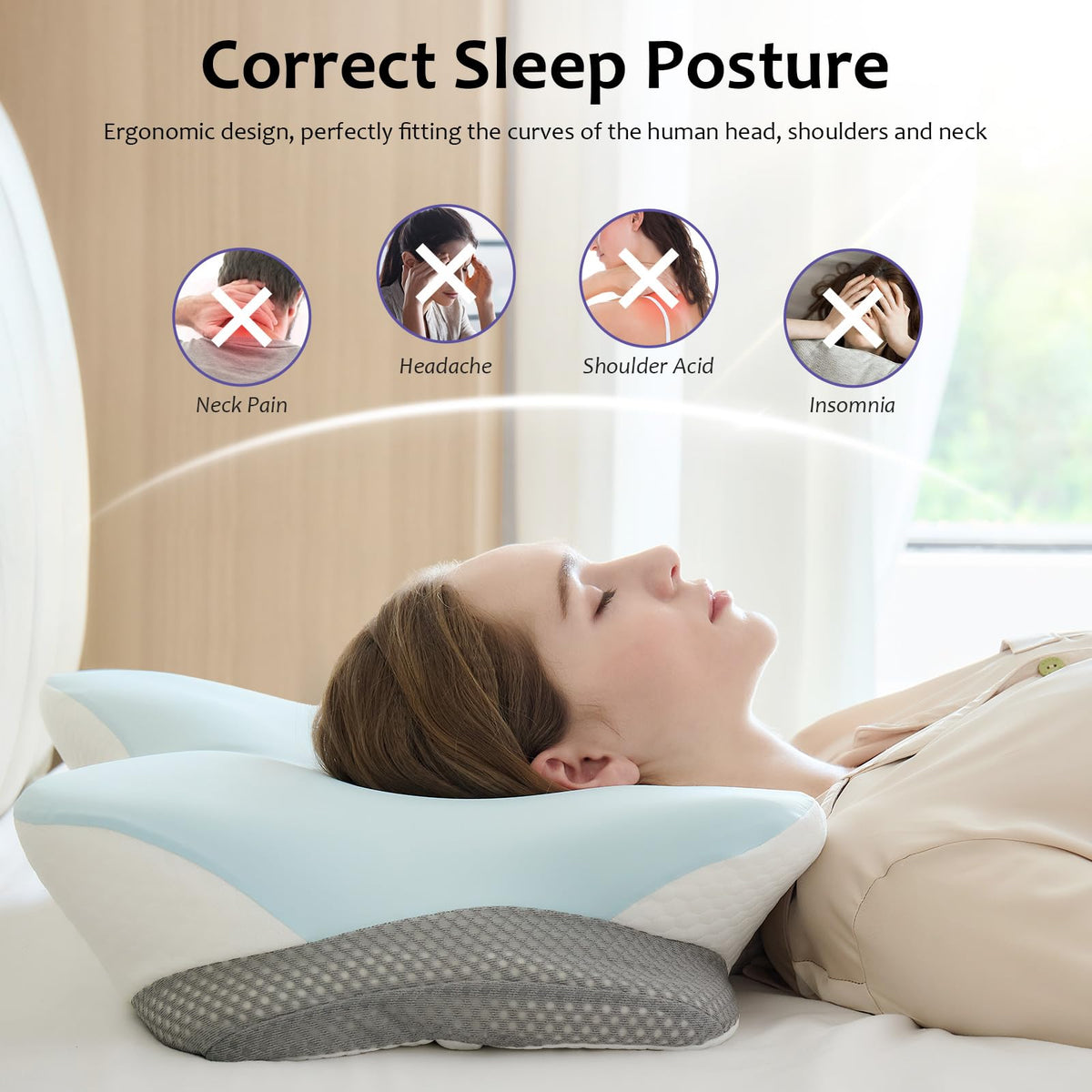 SUBCULTUREPICK Cervical Pillow for Neck and Shoulder,Contour Memory Foam Pillows,Ergonomic Neck Support Pillow for Pain Relief, Side Back Stomach Sleepers with Pillowcase