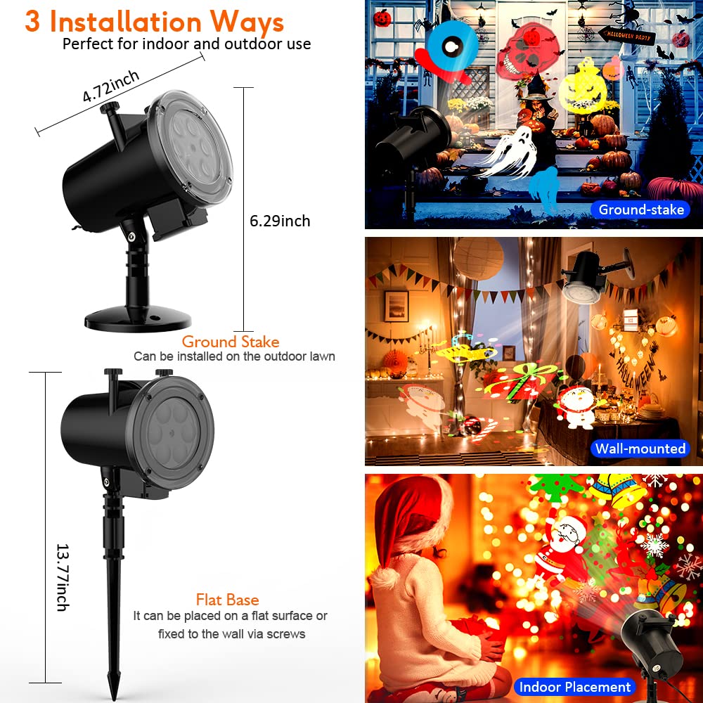 Holiday Projector Light Outdoor,Christmas Halloween Projector Lights with Remote Control,Timer,16 HD Slides,LED Waterproof Landscape Light for Party,Wedding,Christmas,Patio and Yard