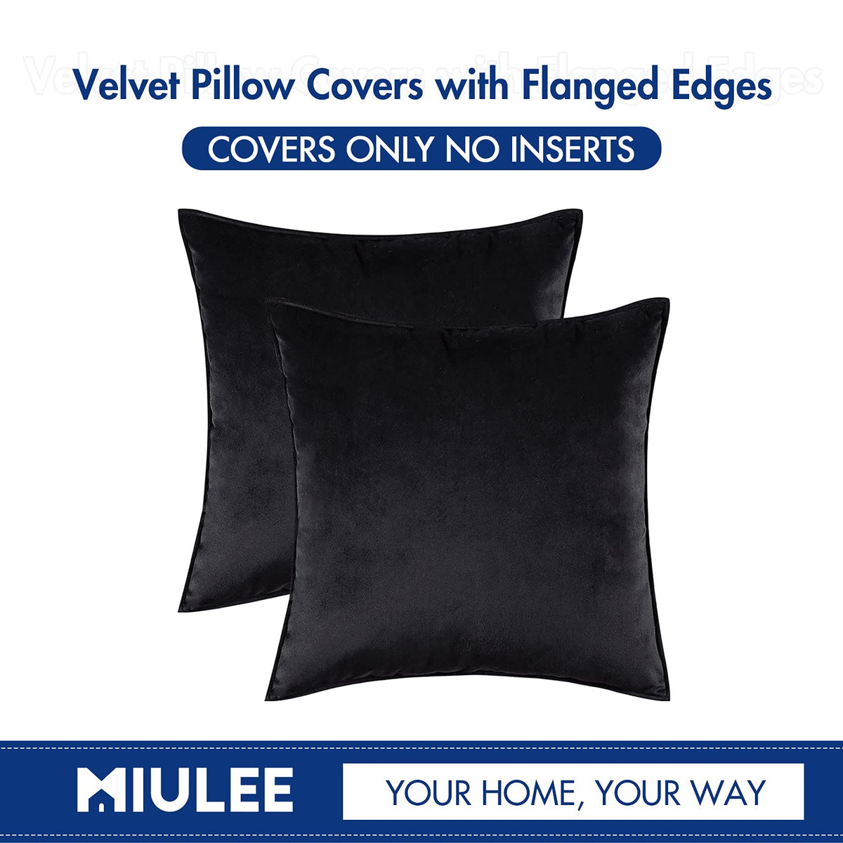 MIULEE Pack of 2 Decorative Velvet Throw Pillow Cover Soft Pillowcase Solid Square Cushion Case for Sofa Bedroom Car 20x20 Inch 50x50 Cm Black
