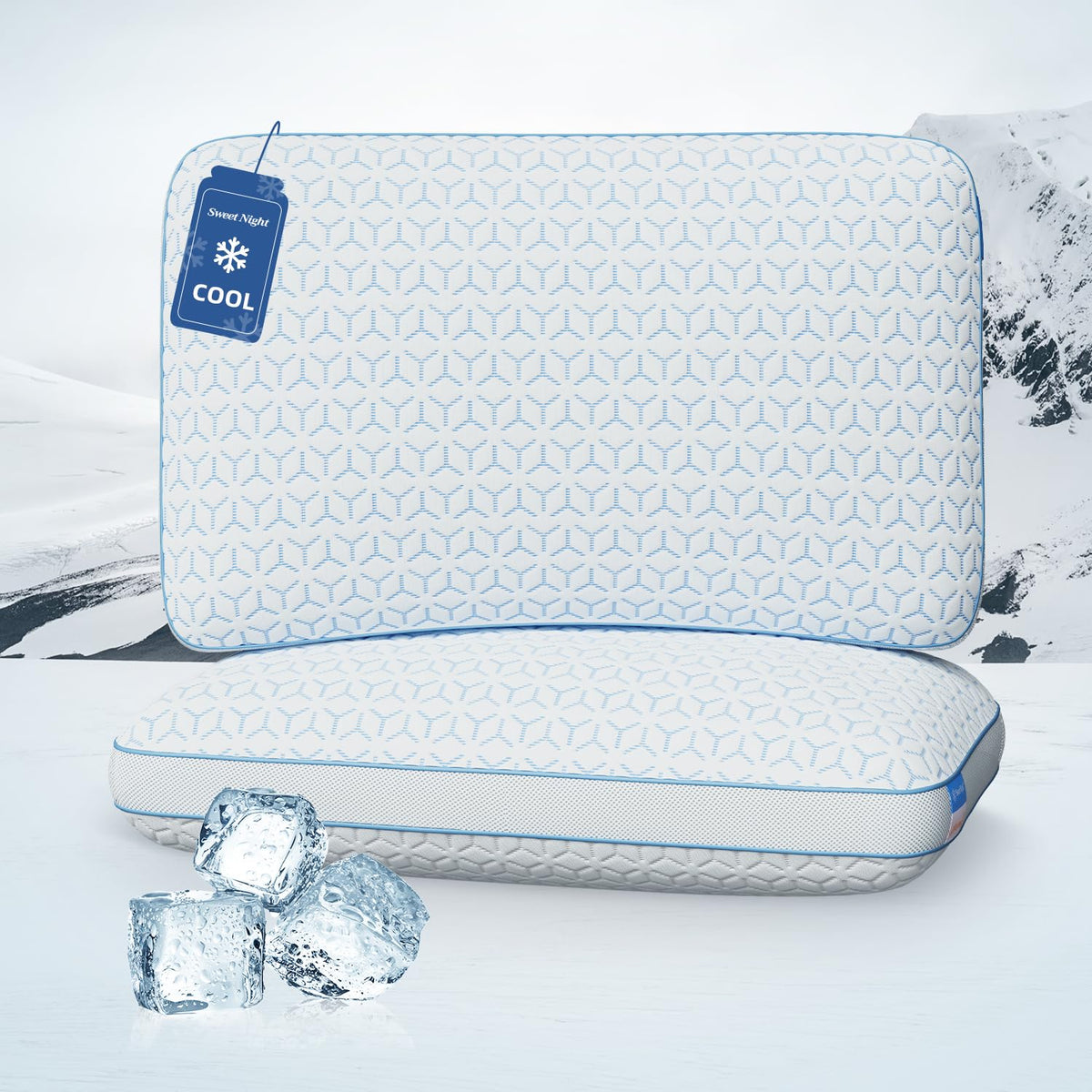 Sweetnight Cooling Pillows Queen Size Set of 2, Shredded Memory Foam Pillows 2 Pack for Hot Sleepers, Cold Bed Pillows for Sleeping, Washable with Removable Cover, Cool Night