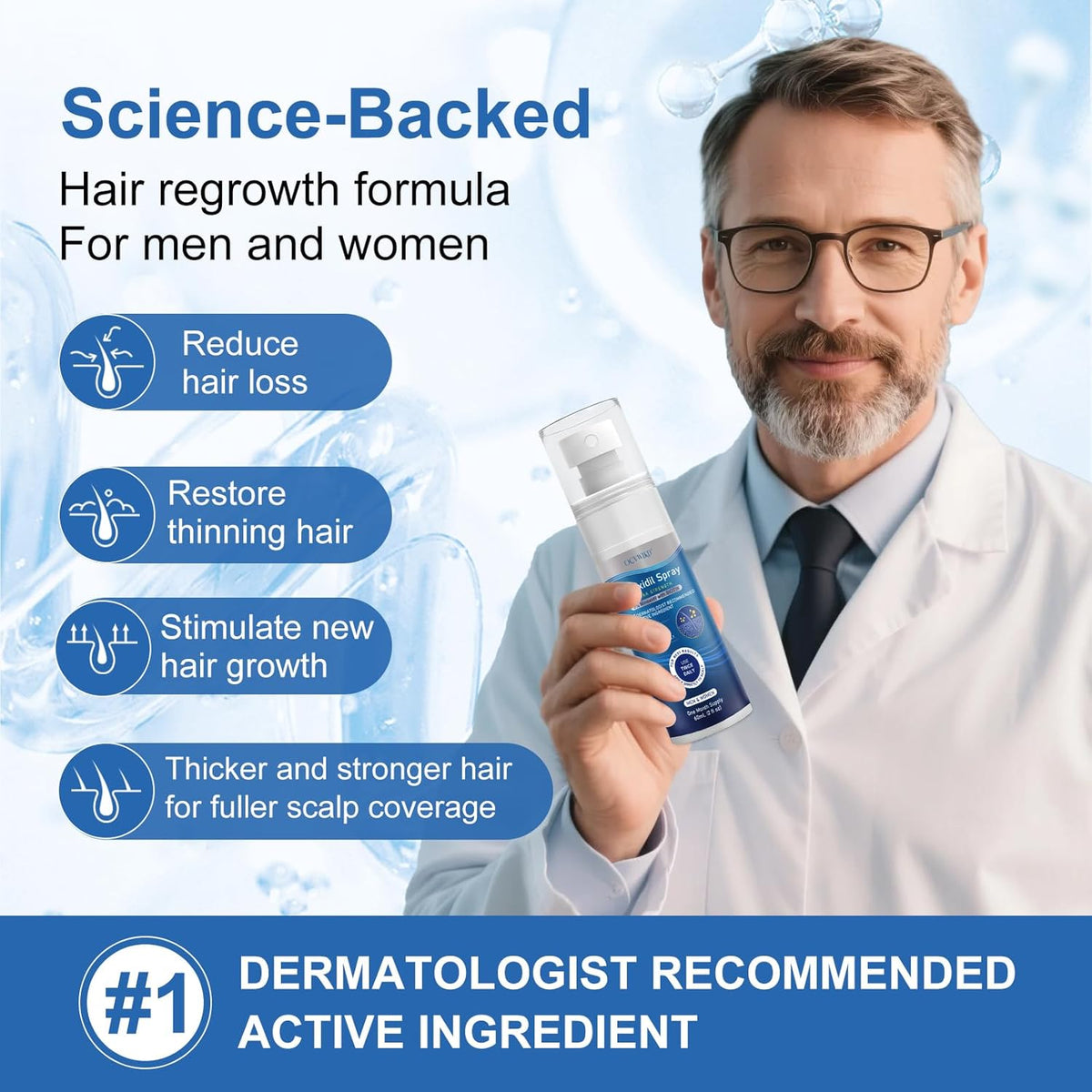 5% Minoxidil for Men and Women, Regrowth Serum, Extra Strength Spray for Hair Loss, Minoxidil 5 Percent, Thicker Healthier Hair, Beard Growth Kit, Topical Treatment, 60ml x 7 Bottles（Extra Strength）
