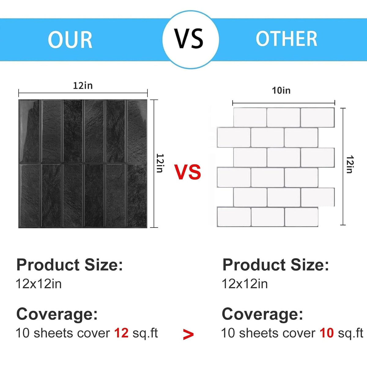 AdoDecor Peel and Stick Tile，New Upgrade Thicker Design Self Adhesive 12" x 12" Large Premium Peel and Stick Backsplash for Kitchen (Dark Grey).