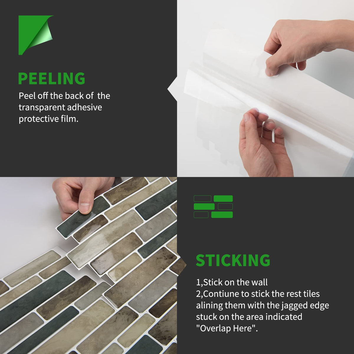 LONGKING Marble Peel and Stick Backsplash for Kitchen, 3D Adhesive Tile Backsplash for Kitchen, Bathroom, Wall Tile, 10 Sheets, 12" x 12"