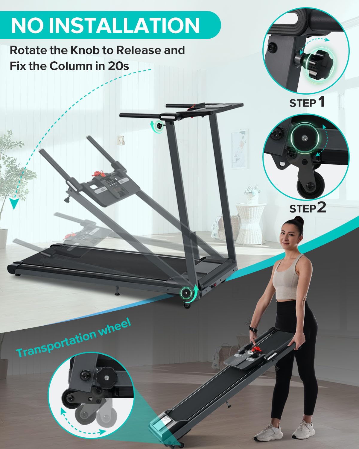 Merax Treadmills, 2.5HP Incline Foldable Treadmill for Home Office, 300 LBS Capacity Electric Walking Running Machine with 15.6" Wide Belt, Walking Pad Treadmill with Handle Bar