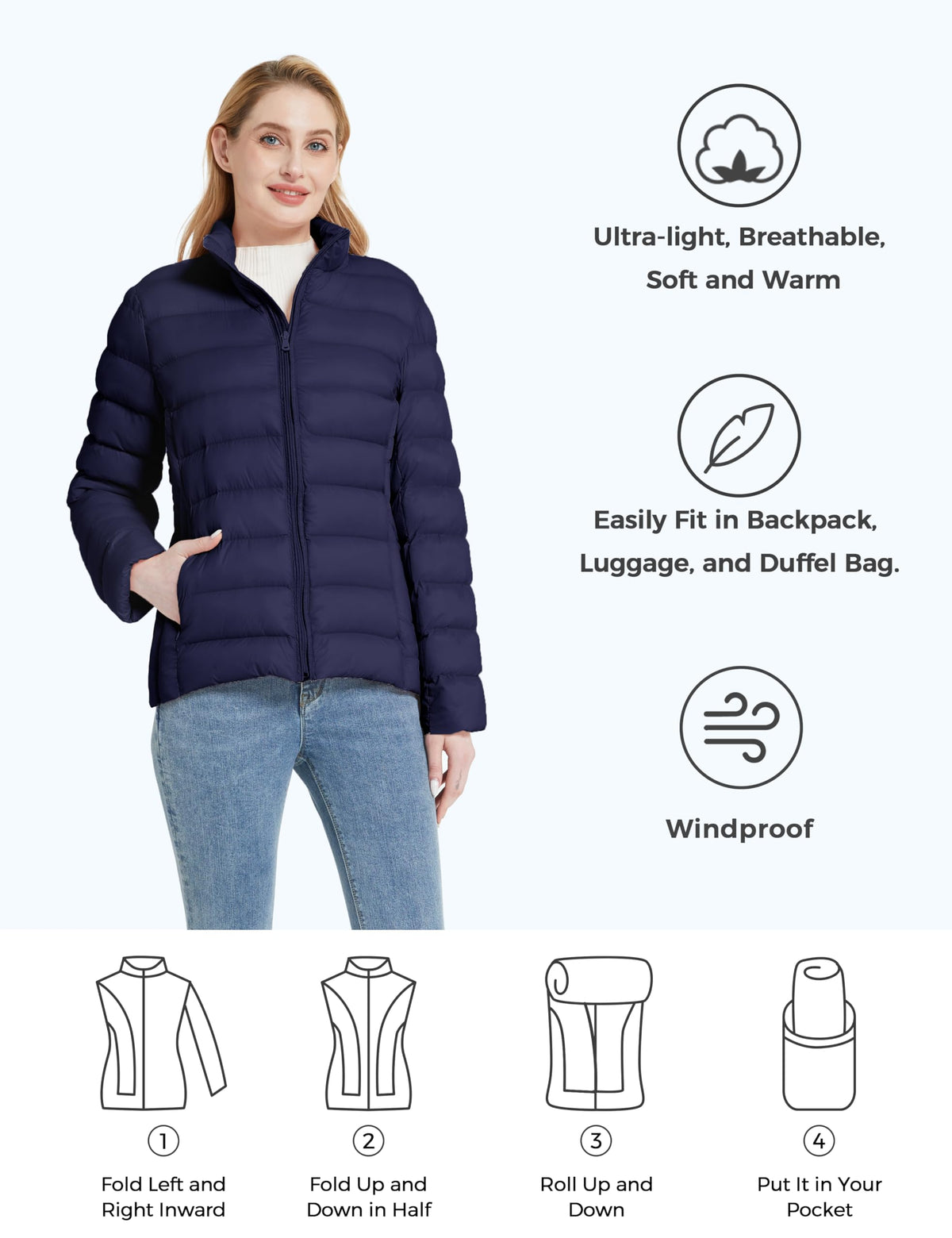 ZSHOW Women's Packable Winter Coat Lightweight Warm Quilted Puffer Jacket (Navy,M)