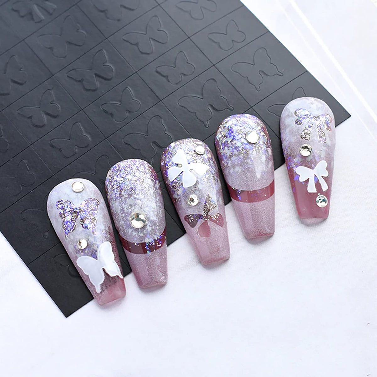SILPECWEE 17 Sheets Airbrush Stencils for Nails French Tip Nail Guide Nail Design Stickers Bear Butterfly Heart Star Nail Art Stickers Decals Printing Template Tool Manicure Strips Nails Decoration