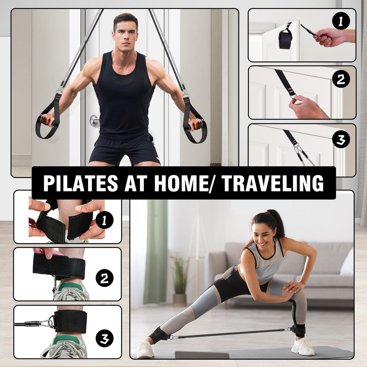 Bbtops Pilates Bar Kit with Resistance Bands, Flexbands Kit Exercise Fitness Equipment for Women & Men Home Gym Yoga, Multifunctional Pilates Bar Full Body Workout Equipment Black