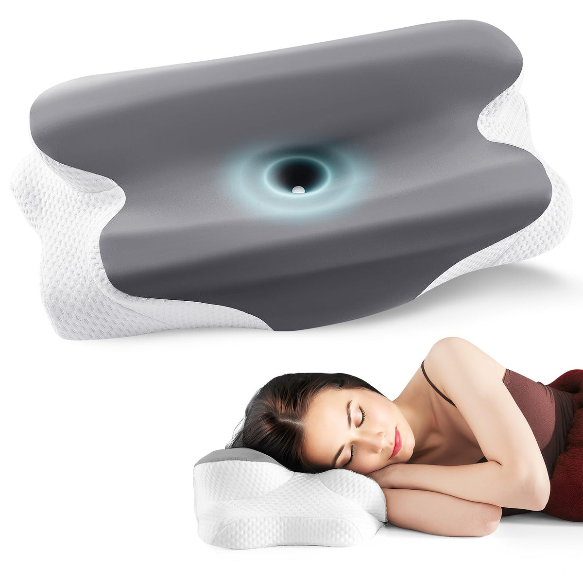 Cervical Neck Pillow for Pain Relief, Ergonomic Neck Support Pillow for Sleeping, Cooling Memory Foam Pillow, Contour Orthopedic Bed Pillow for Back Side Stomach Sleepers with Pillowcase