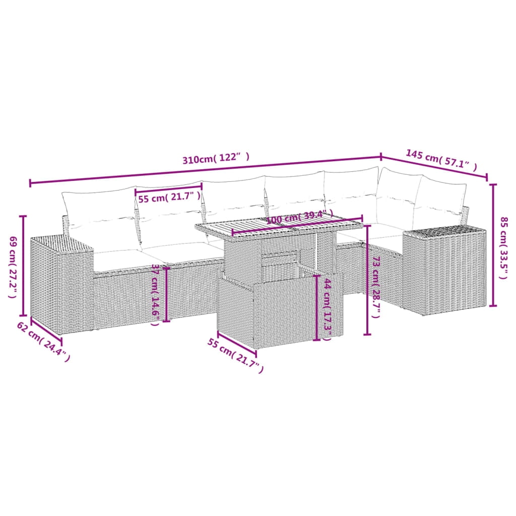 vidaXL Garden Sofa Set Grey