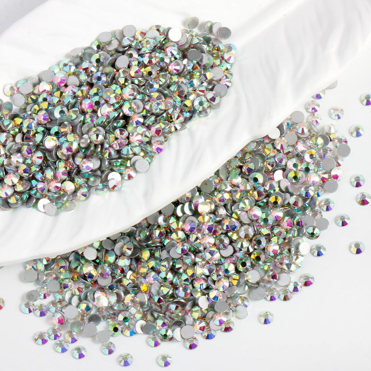 5000PCS SS6 Flatback Rhinestones | 12-Facet Diamond-Cut Glass Gems for Nail Art, Clothing, DIY Crafts |Glue-On Decoration Stones with Silver Backing(Crystal AB)
