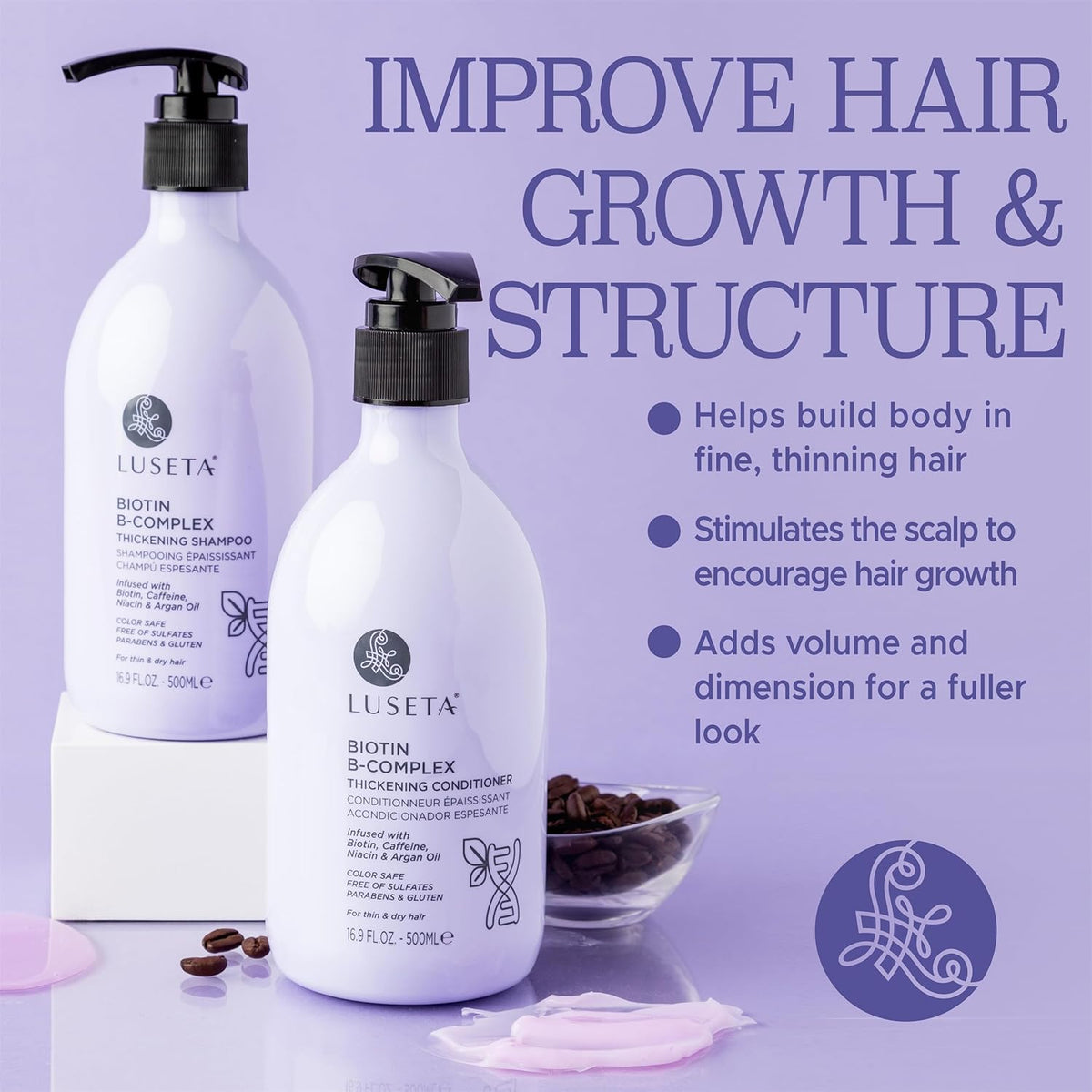 Luseta B-Complex Shampoo & Conditioner Set for Hair Strengthening, Routine shampoo and Conditioner for Women, Biotin Shampoo for Thinning Hair for Women and Men All Types 2 x 16.9oz