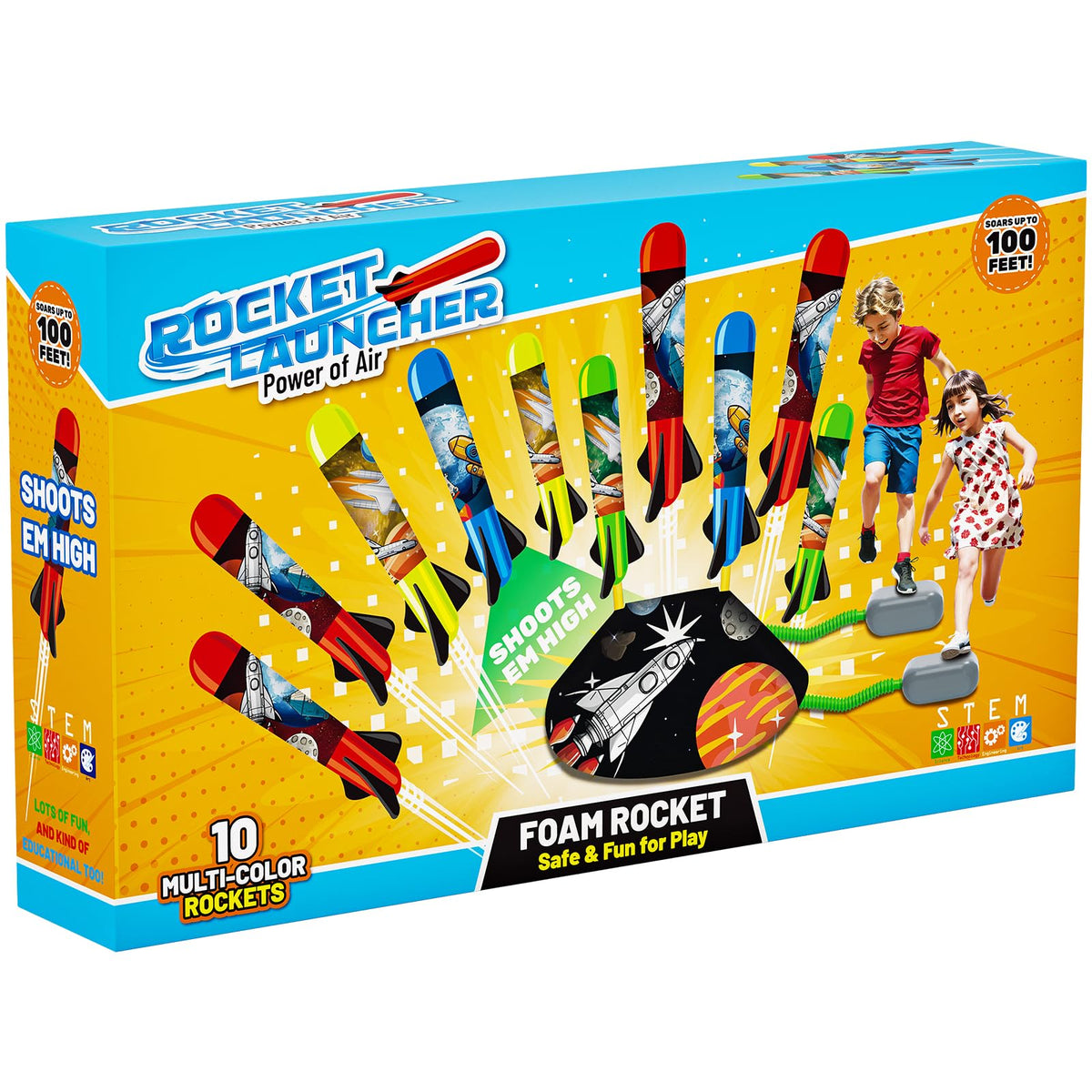 Toys Rocket Launcher for Kids - Launch up to 100 Ft, 8 Multi-Color Foam Rockets & Adjustable Launch Stand, Kids Outdoor Toys, Birthday Toys for Kids Boys Girls Age 3+ Years Old