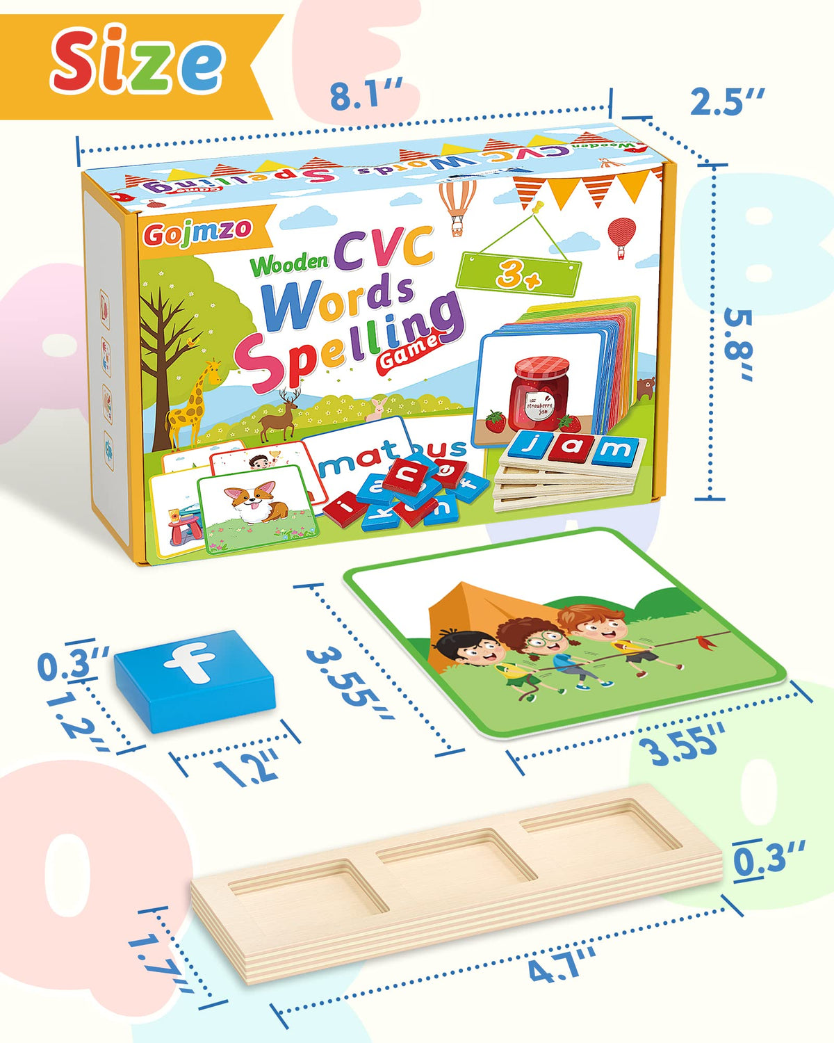 Gojmzo Wooden CVC Word Spelling Games, Preschool Kindergarten Learning Activities, Montessori Educational Toys Gifts for 3 4 5 6 Year Old Kids, Sight Words Flash Cards Reading Letters for Toddlers