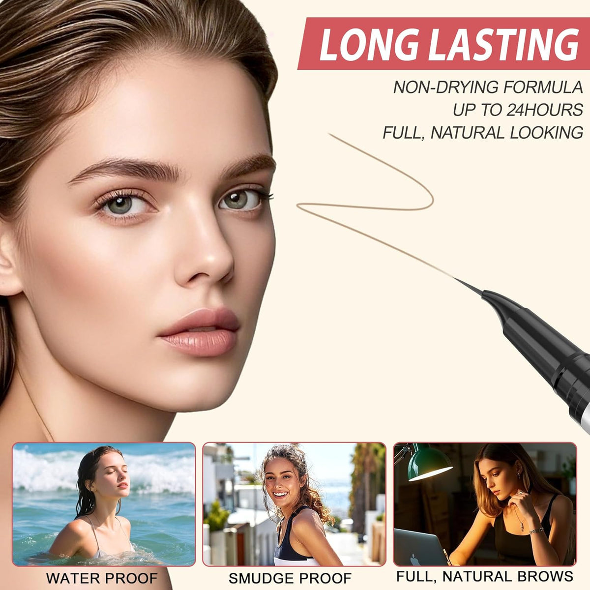 LAVONE Hair-Like Eyebrow Pen Makeup kit, Eyebrow Pencils for Women with Waterproof Microblading Eyebrow Pencil, Eyebrow Pomade, Eyeliner and Eyebrow Brush, Create Full, Natural Brows,Taupe