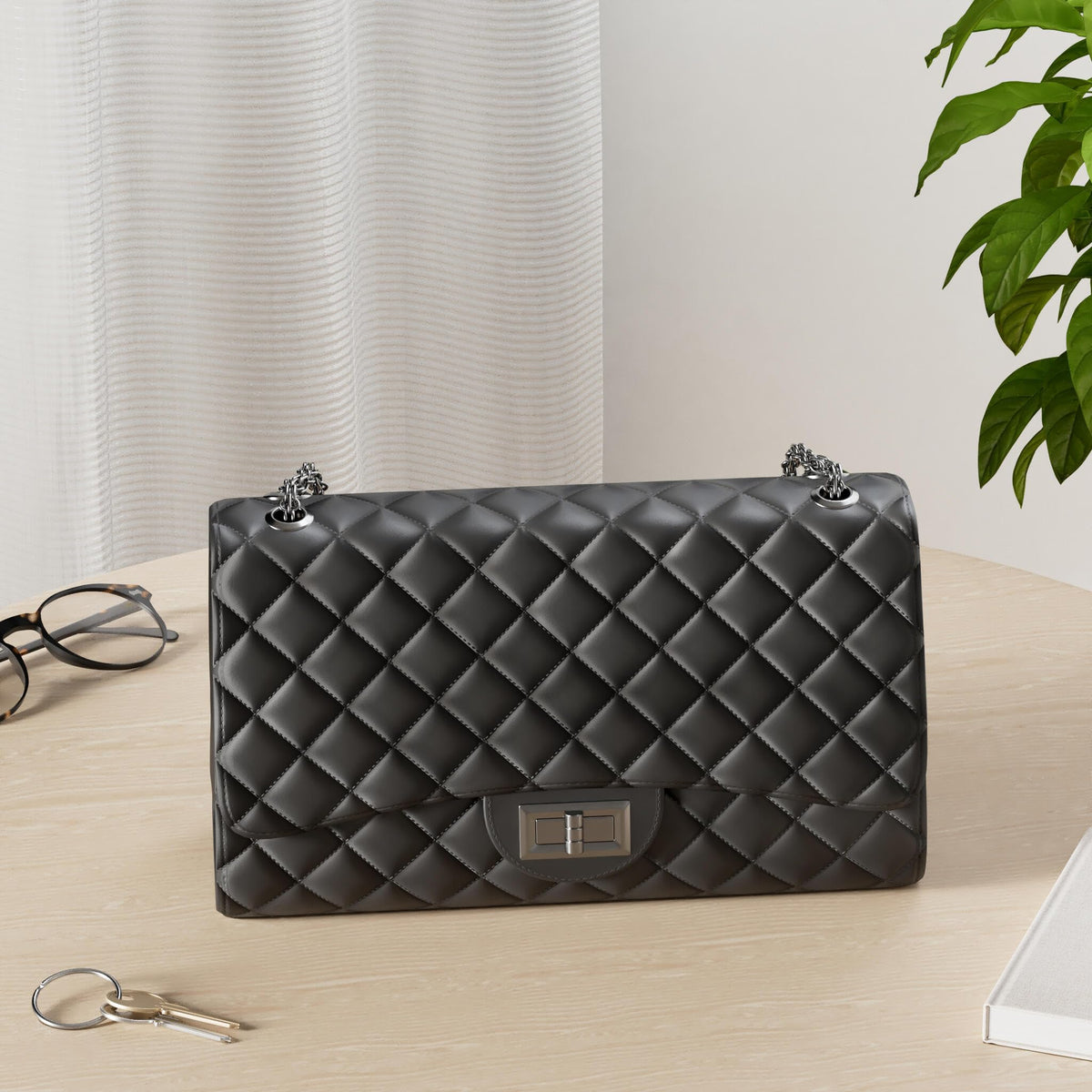 Gladdon Quilted Crossbody Purse for Women Trendy Ladies Shoulder Bag with Chain Designer Purses Black