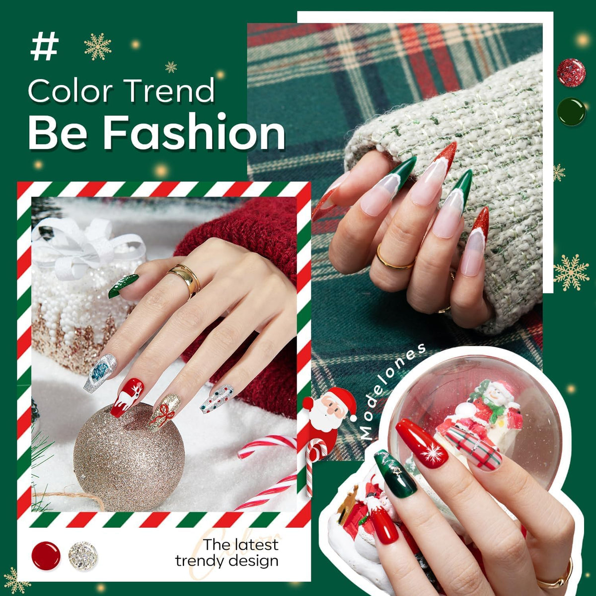 modelones Christmas Gel Nail Polish Set 6 Colors, Winter Sparkle Dark Green Red Glitter Silver Champagne Rose Gold New Year Shades Shopping Gel Polish Ki Soak Off Nail Art Manicure Home Gift