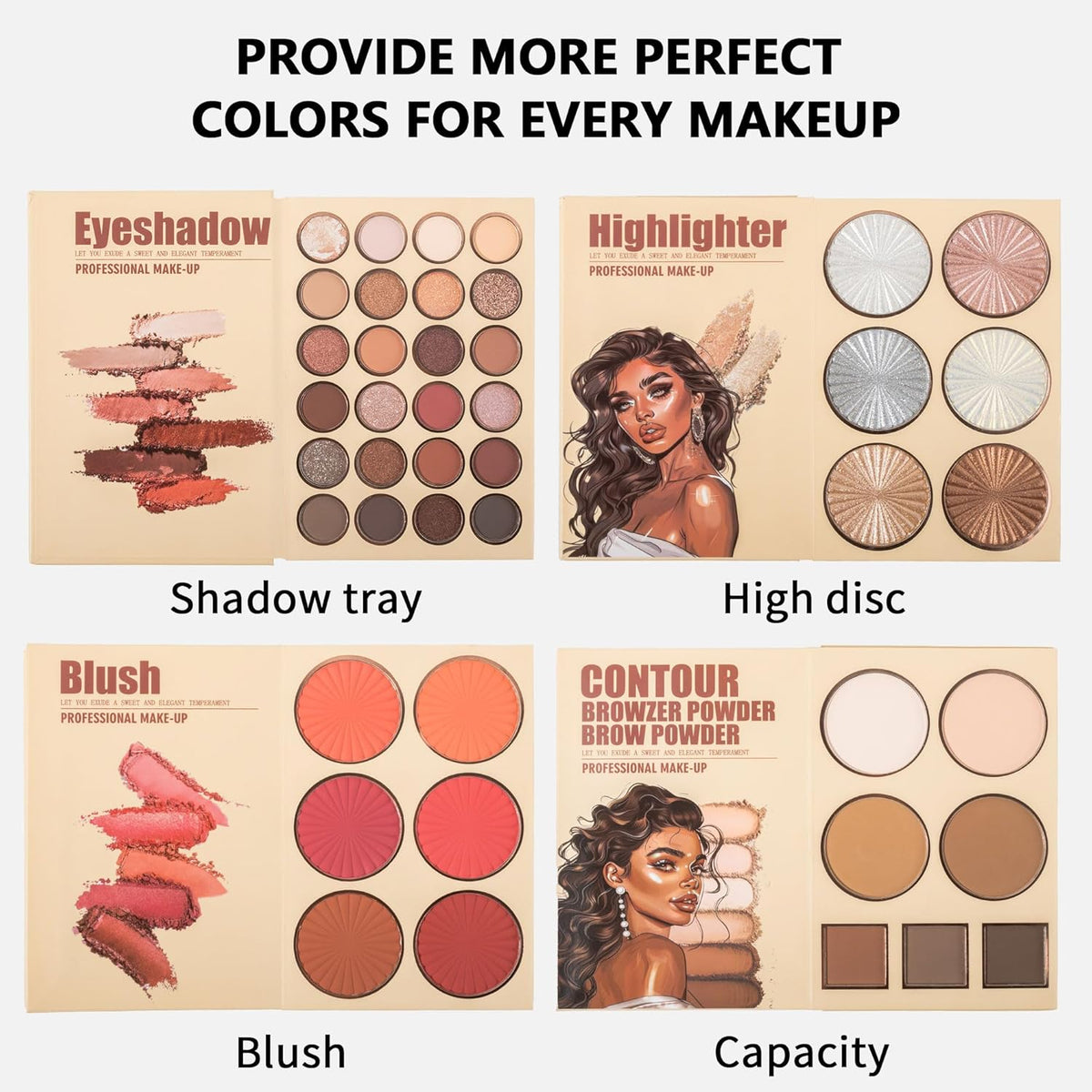 4-Layer Book-Style Foldable Makeup Palette Set | Portable & Long-Lasting | Contour Blush Highlight Eyeshadow, Professional 43 Shades, Suitable for Multiple Skin Tones & Makeup Looks, Gift Idea