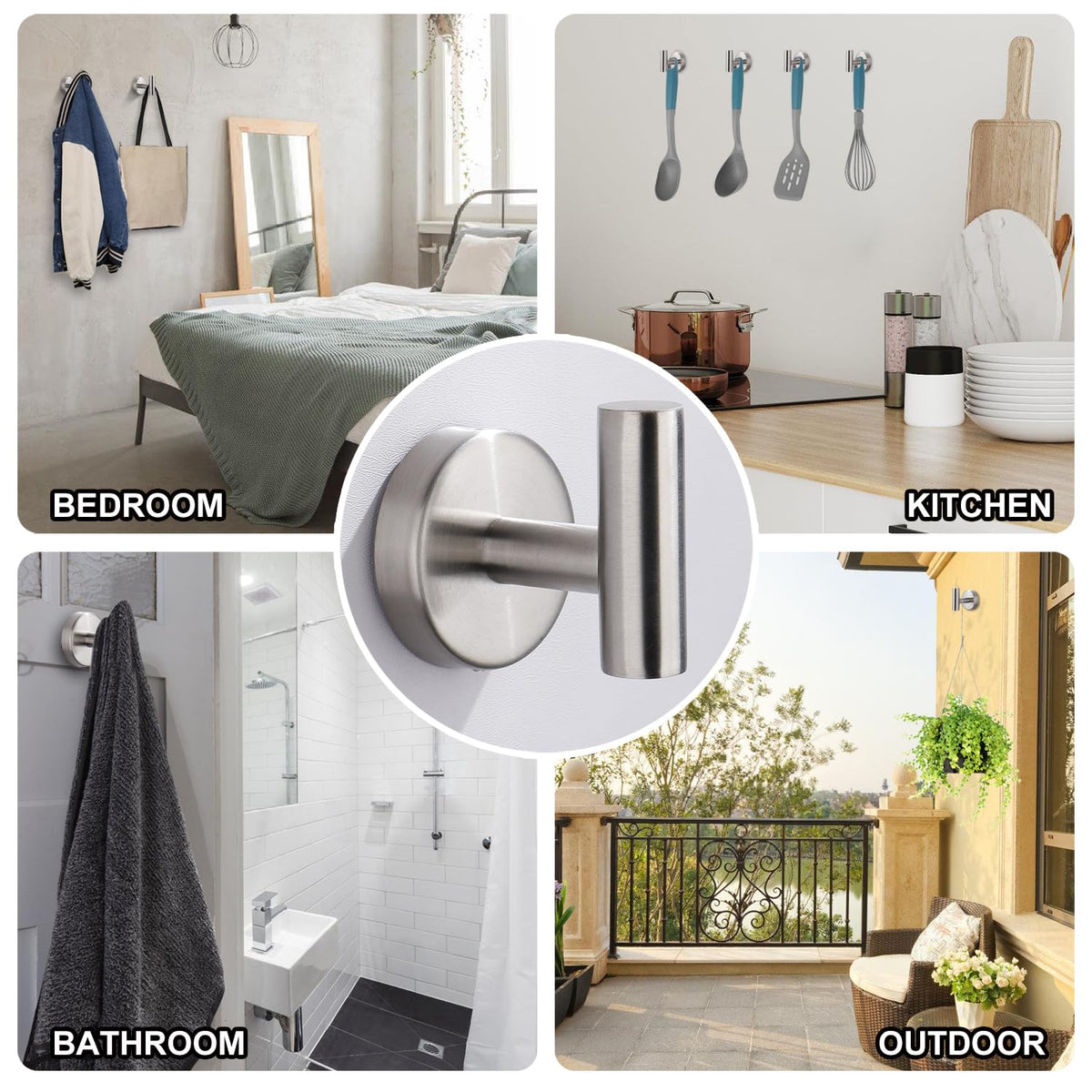 Bntuk Towel Hook for Bathroom, Heavy Duty Wall Hooks, Stainless Steel Coat Robe Clothes Hook for Bathroom Kitchen Garage Hotel, 2 Packs Wall Mount Towel Holder, Brushed Silver